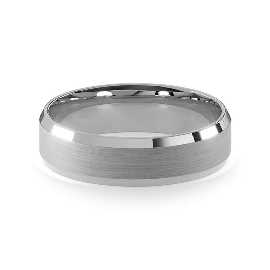 Comfort Fit 6MM Beveled Men's Wedding Ring with Wide Satin Inlay