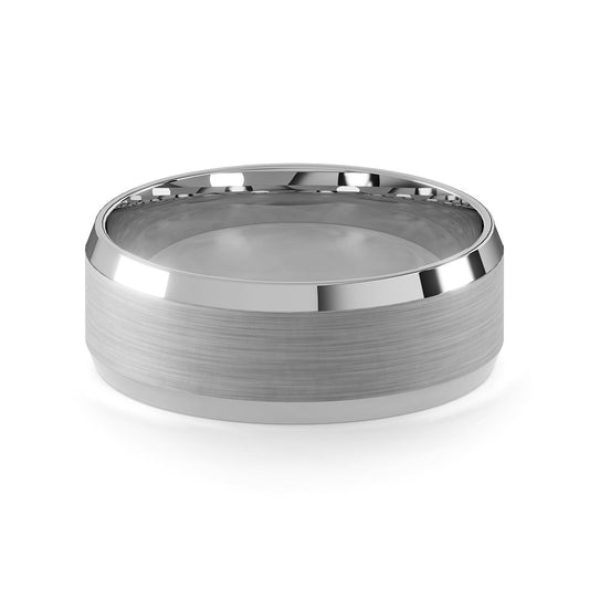 Comfort Fit 8MM Beveled Men's Wedding Ring with Wide Satin Inlay