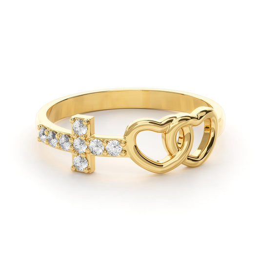 United Hearts with Pavé Cross Ring