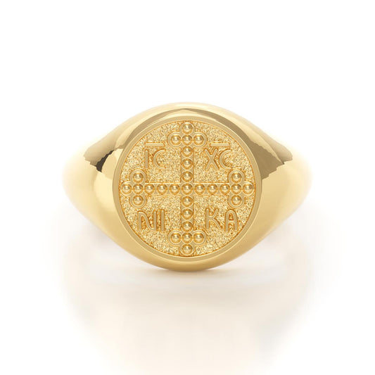Dotted Greek Orthodox Cross Signet Ring