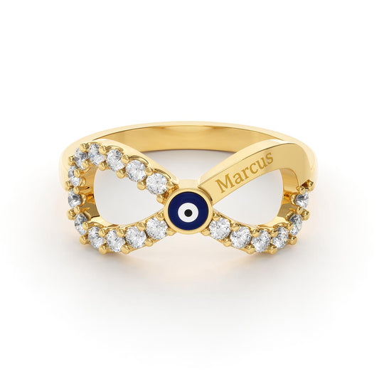Pavé 1 Name Engraved Ring with Evil Eye