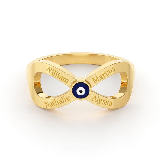 4 Name Engraved Ring with Evil Eye