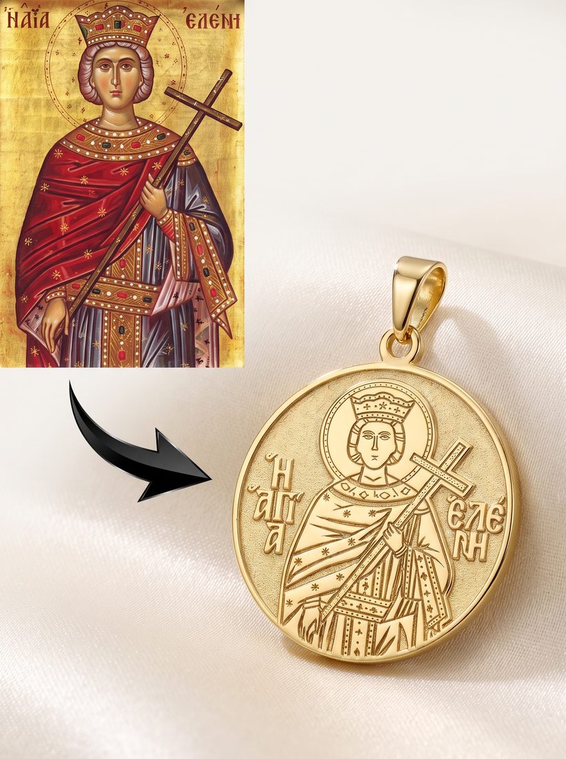An icon of Saint Helen and the gold medal made from it