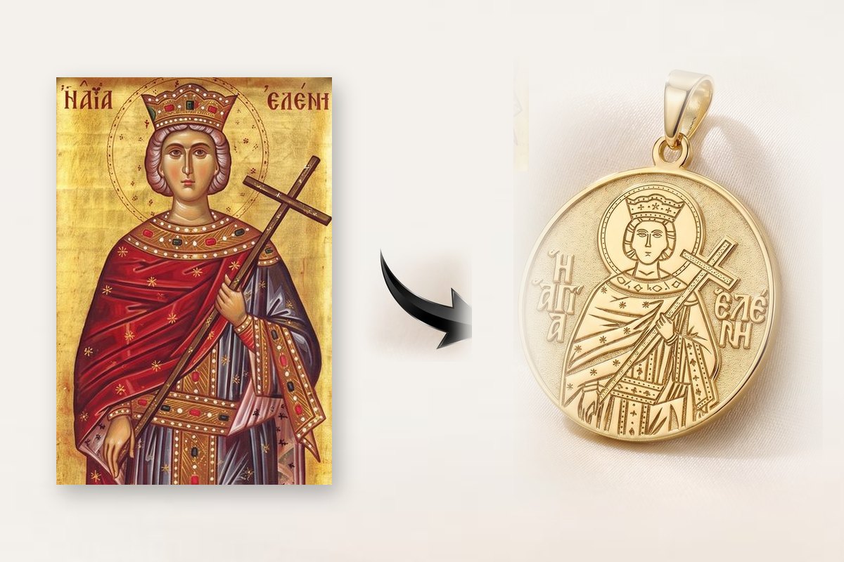 An icon of Saint Helen and the gold medal made from it