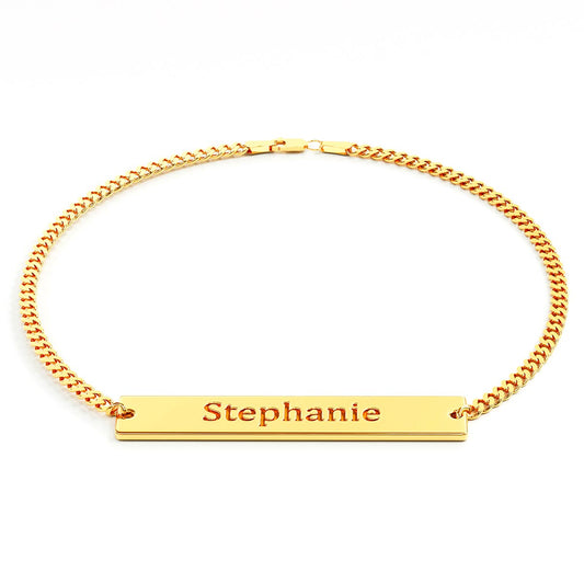 Engraved Bar Bracelet with Curb Chain