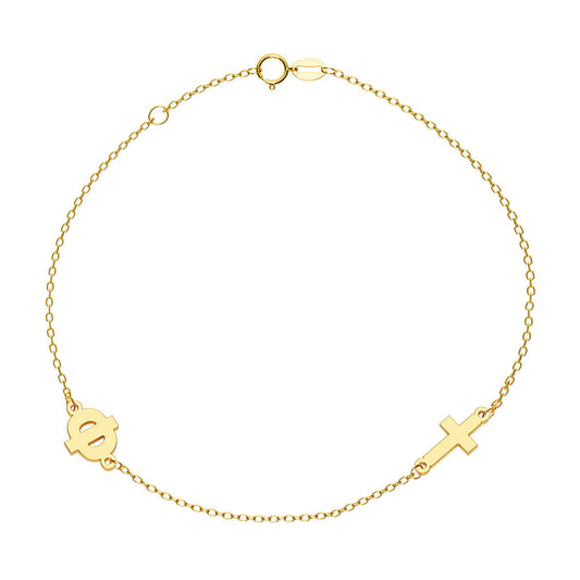 Greek Personalized Initial Bracelet With Cross Charm