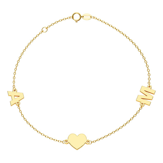 Personalized 2 Initial Bracelet With Heart Charm