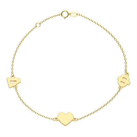 Greek Personalized 2 Initial Bracelet With Heart Charm