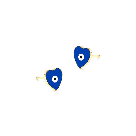 Enamel Evil Eye Heart Stud Earrings