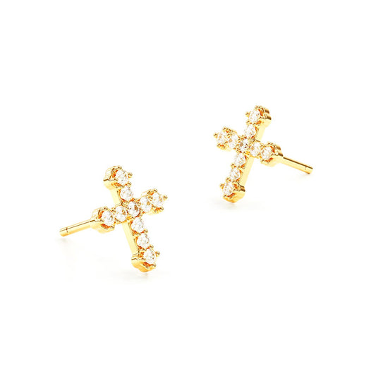 Greek Orthodox Cross Pavé Stud Earrings