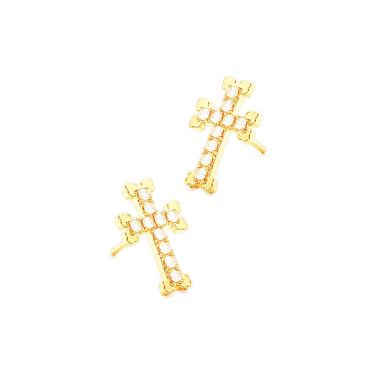 Armenian Cross Pavé Stud Earrings