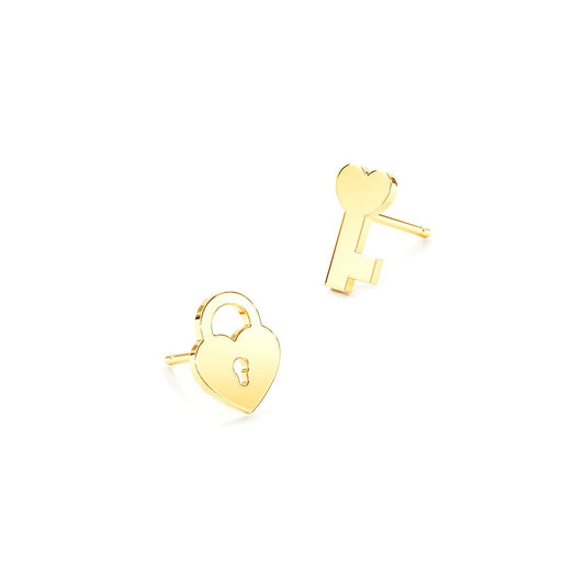 Heart Lock & Key Stud Earrings