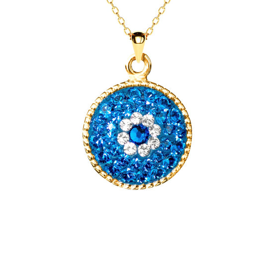 Round Milgrain Crystal Evil Eye Necklace