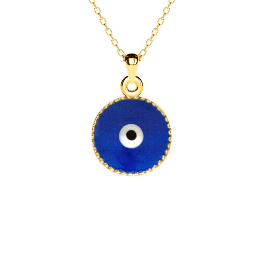 Round Milgrain Enamel Evil Eye Necklace