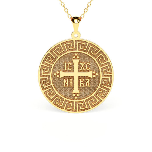 Greek Key Cross Disc Necklace
