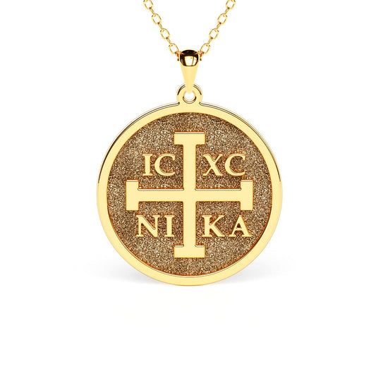 Greek Cross Stamped Disc Necklace