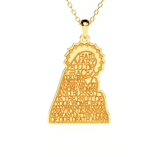Engraved Modern Hail Mary Silhouette Necklace