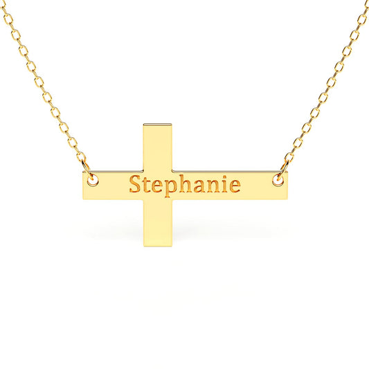 Sideways Cross Necklace With Engraving