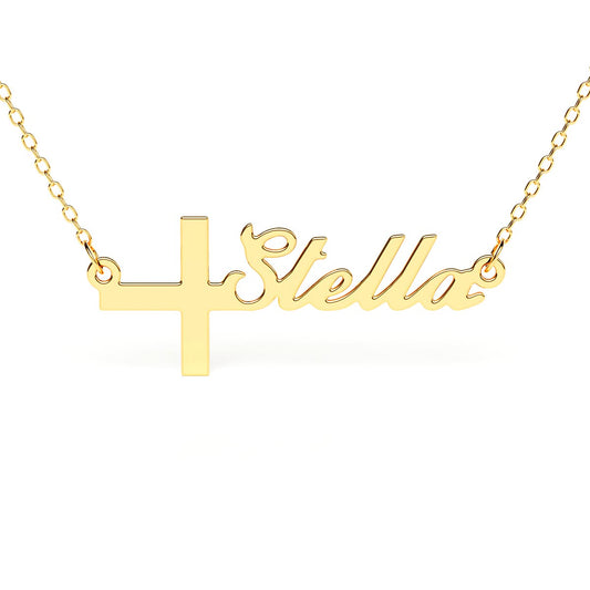 Sideways Cross Name Necklace