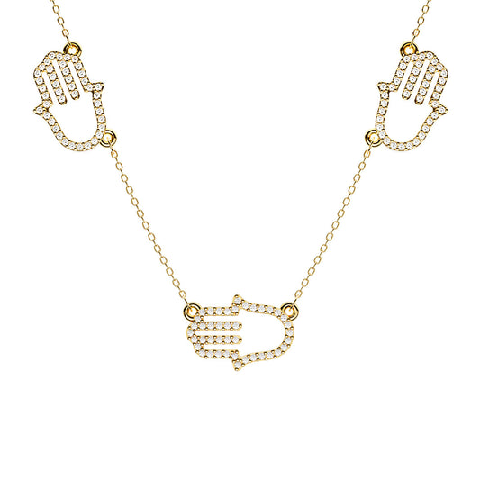 Multiple Pavé Hamsa Hand Necklace