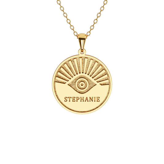 Illuminated Evil Eye Disc Necklace With Name Engraving