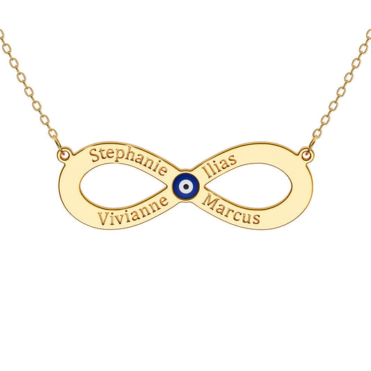4 Name Engraved Infinity Necklace With Evil Eye