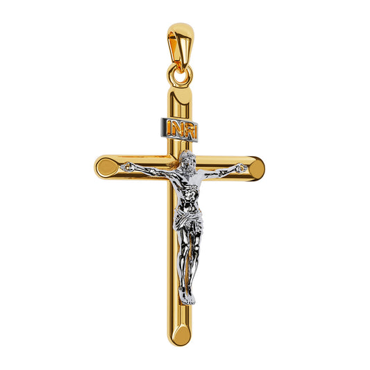 Rounded Two-Tone Cross With Crucifix