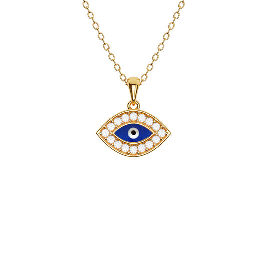 Mini Marquise Enamel Evil Eye Necklace With Pavé Outline