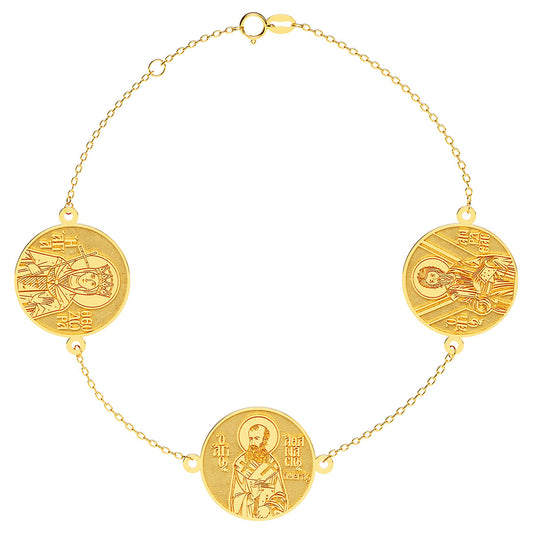 3 Custom Greek Orthodox Saint Round Medal Bracelet
