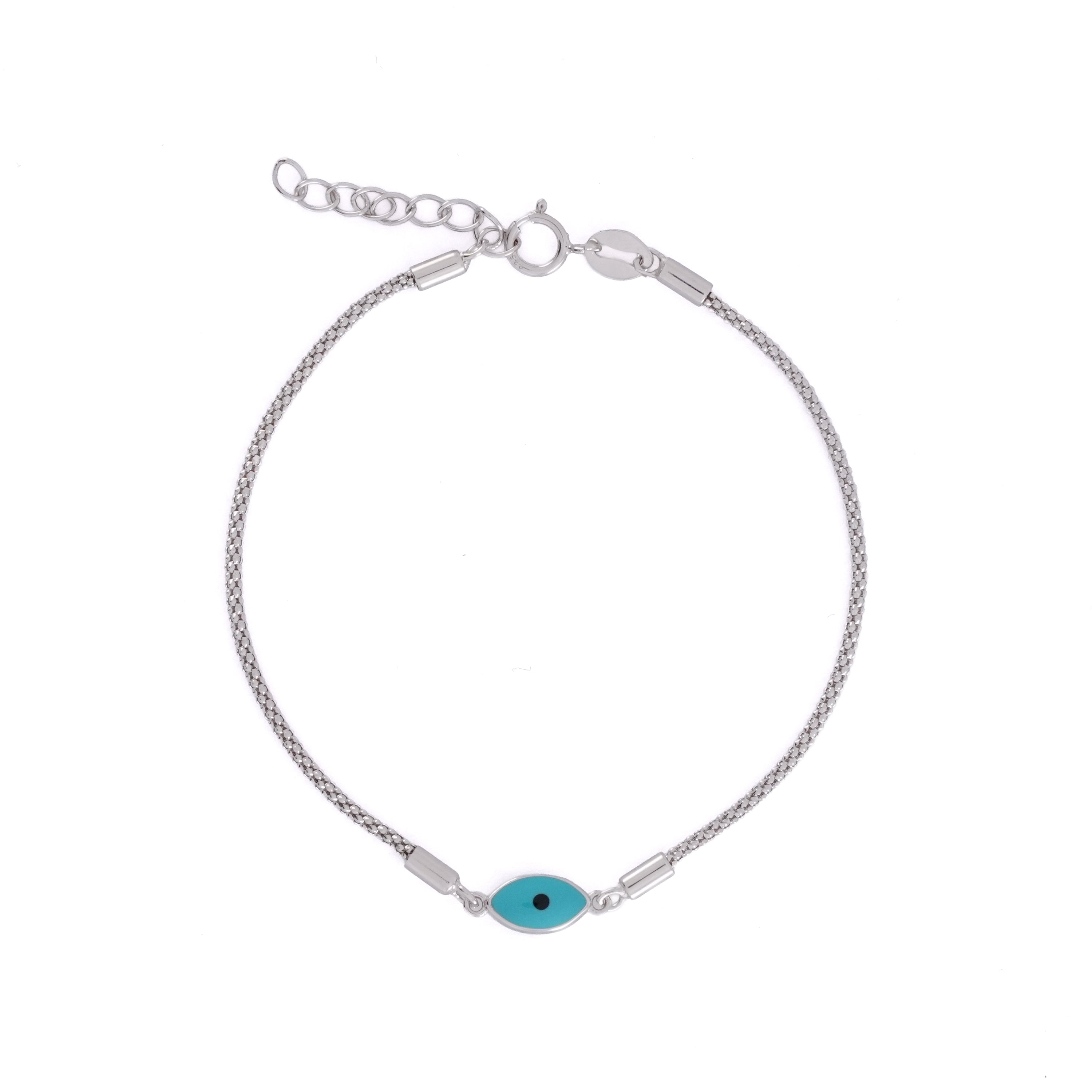 Sterling Silver Popcorn Chain Evil Eye Bracelet