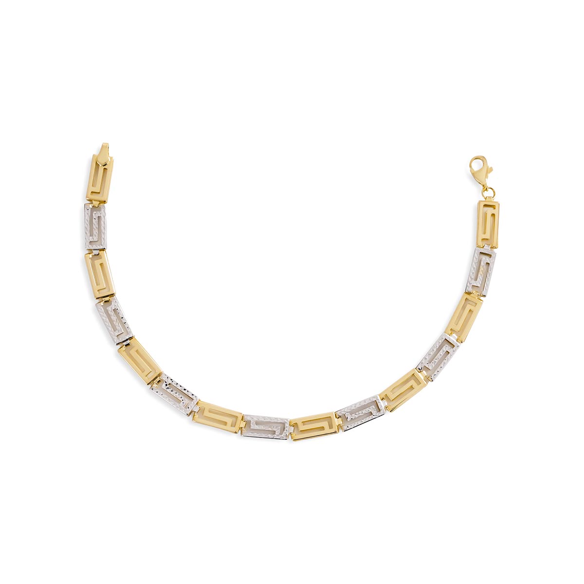 Wide Diamond-Cut Two-Tone Greek Key Link Bracelet – Stakora