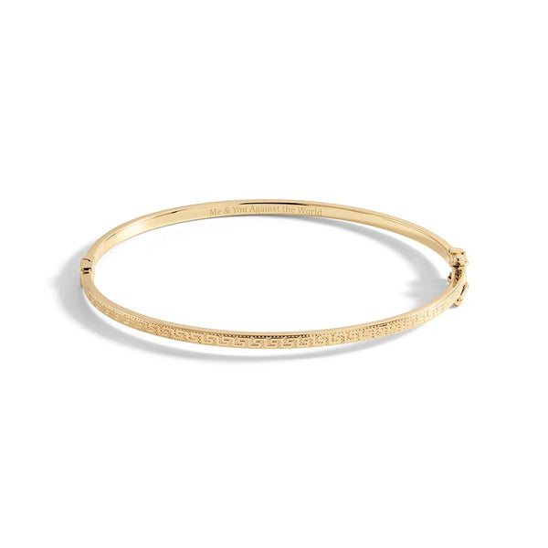 Narrow Greek Key Engravable Oval Bangle – Stakora