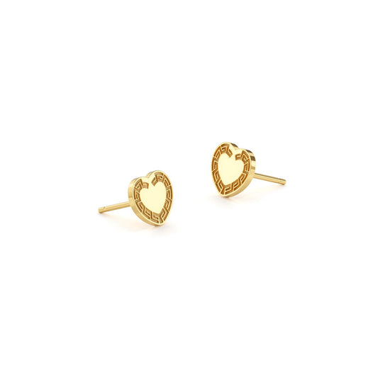 Greek Key Heart Stud Earrings