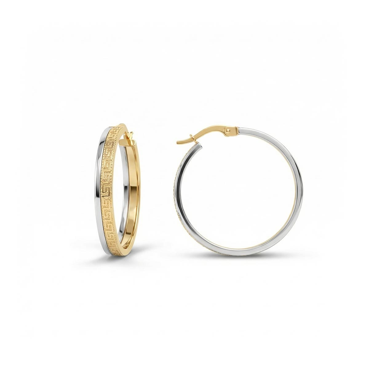 Large 25mm Two-Tone Greek Key Hoop Earrings – Stakora