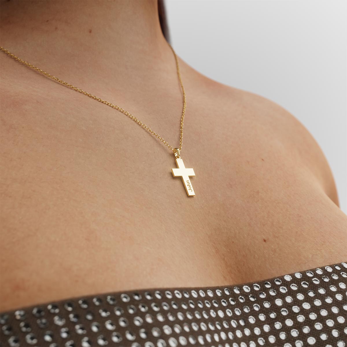 Personalized Modern Cross Necklace with Vertical Name Engraving