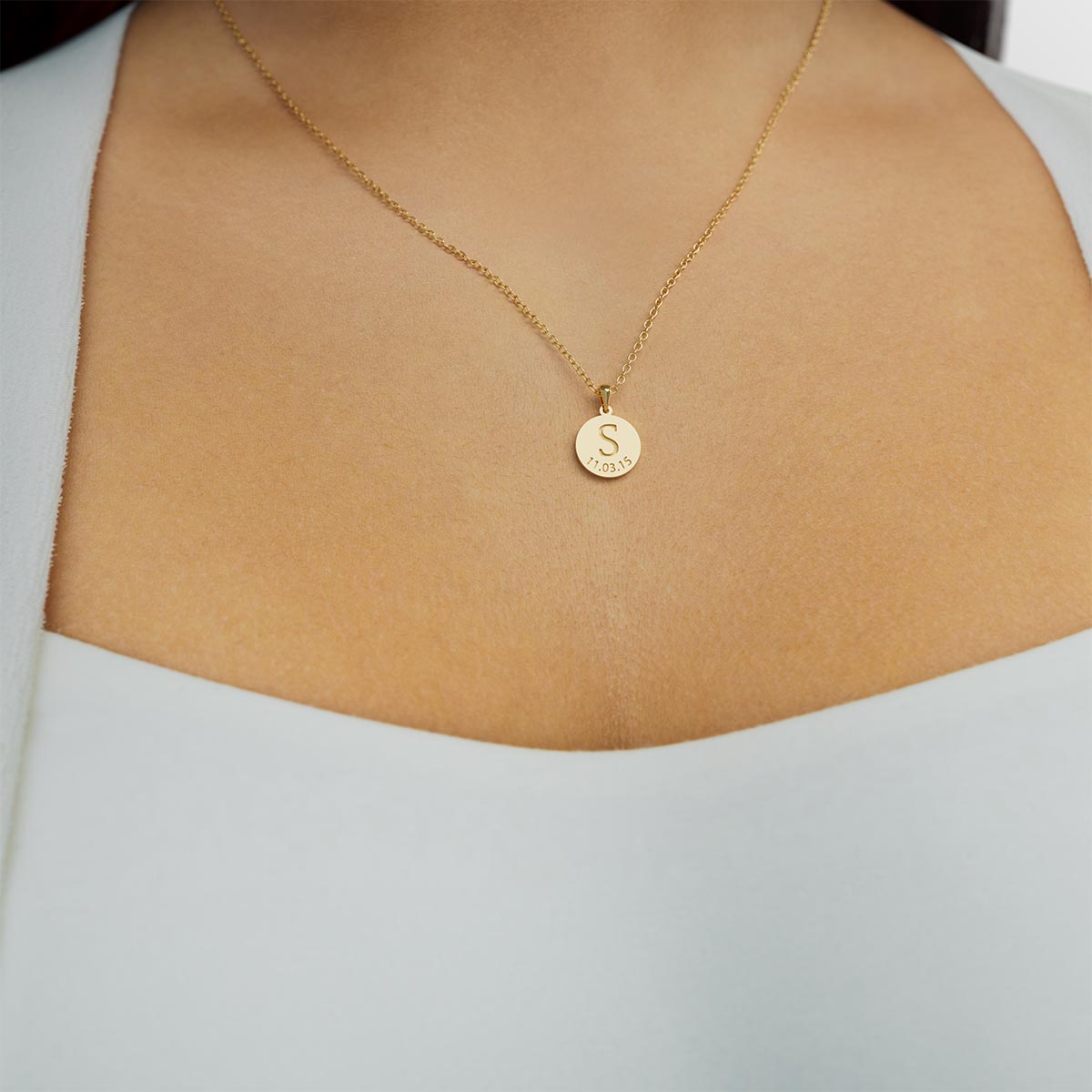 Personalized Initial Disc Necklace with Date Engraving