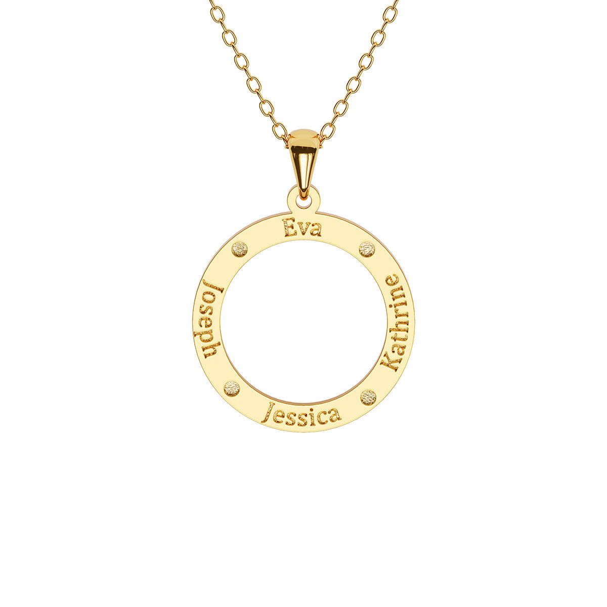 Personalized Dotted Disc Necklace with 4 Name Engravings