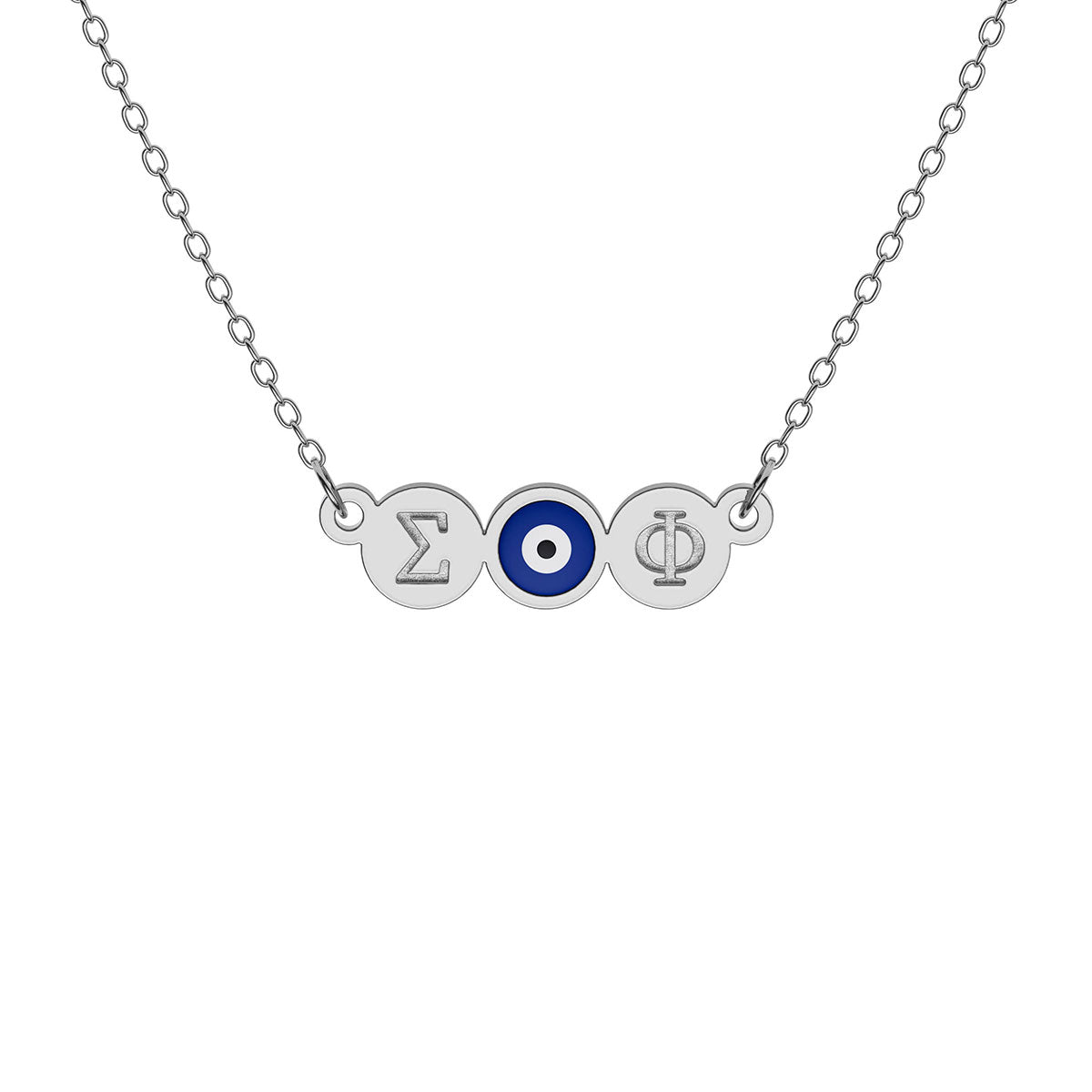 Double Greek Initial Bubble Necklace with Evil Eye