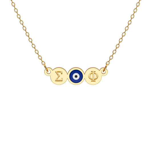 Double Greek Initial Bubble Necklace with Evil Eye