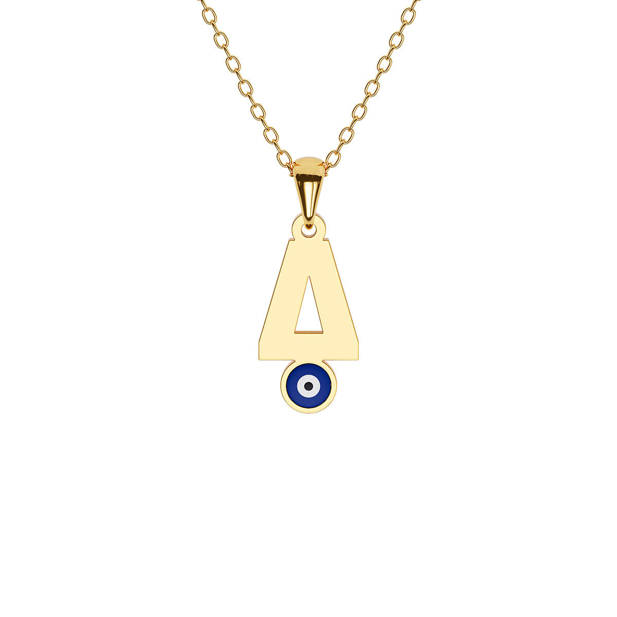 Greek Mini Initial Necklace with Evil Eye