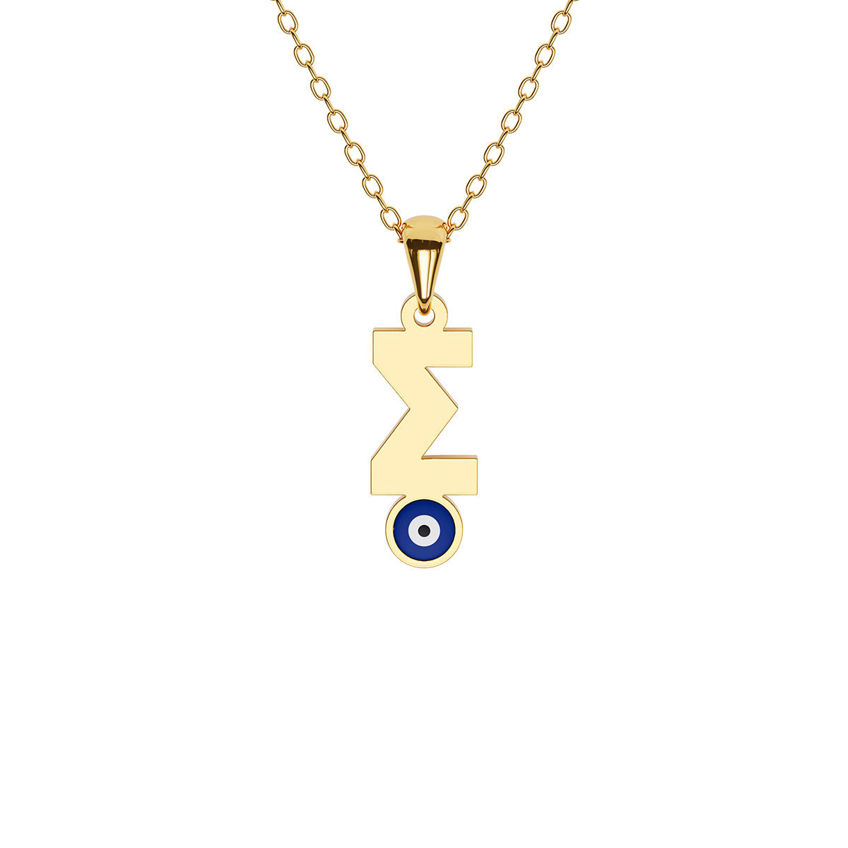 Greek Mini Initial Necklace with Evil Eye