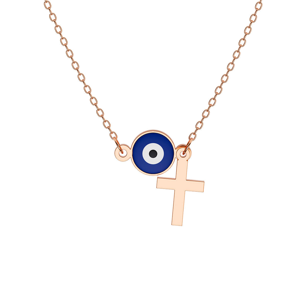 Mini Round Enamel Evil Eye Necklace with Cross Charm