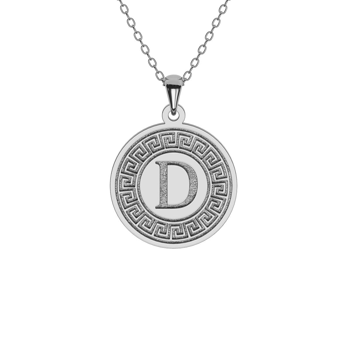 Greek Key Disc Necklace with Initial