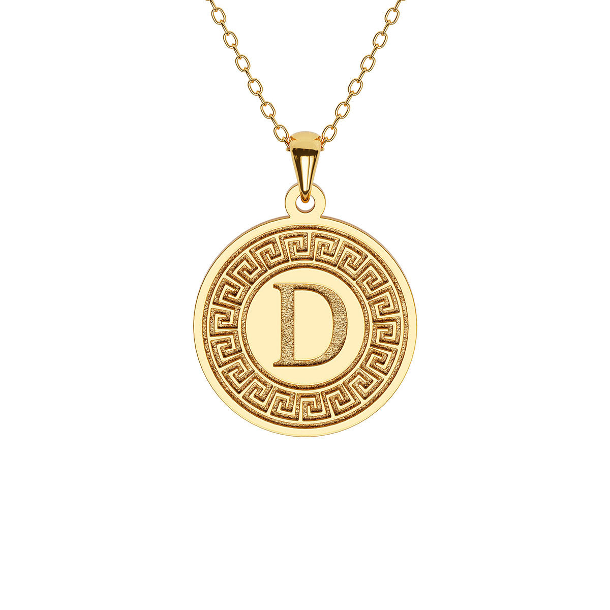 Greek Key Disc Necklace with Initial