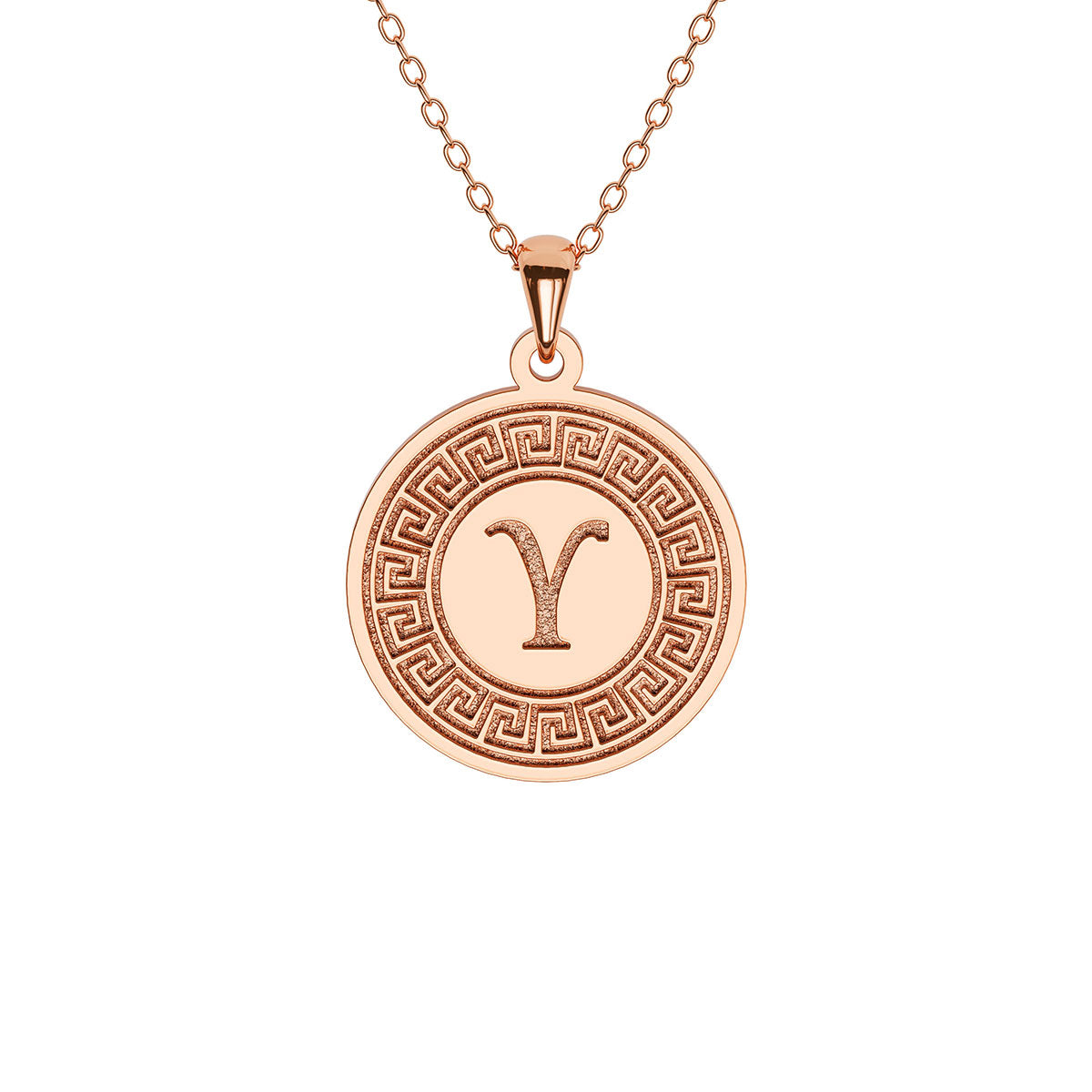 Greek Key Disc Necklace with Greek Initial