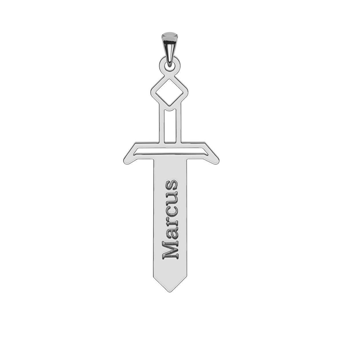 Vertical Flat Sword Pendant with Name Engraving
