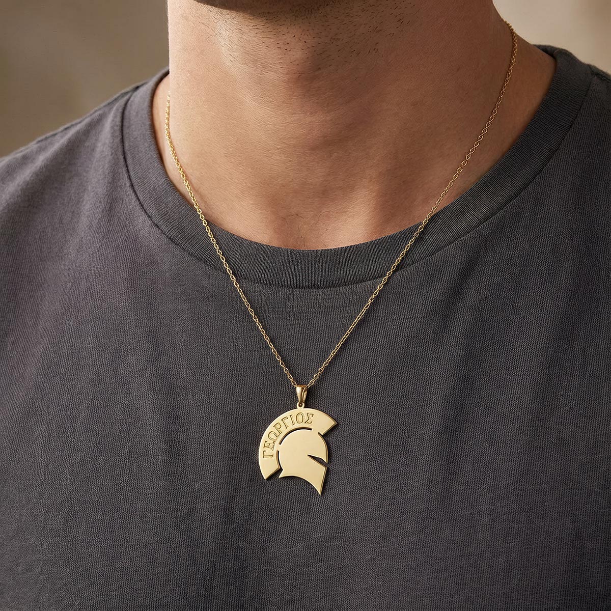 Men's Spartan Helmet Necklace with Greek Name Engraving – Stakora