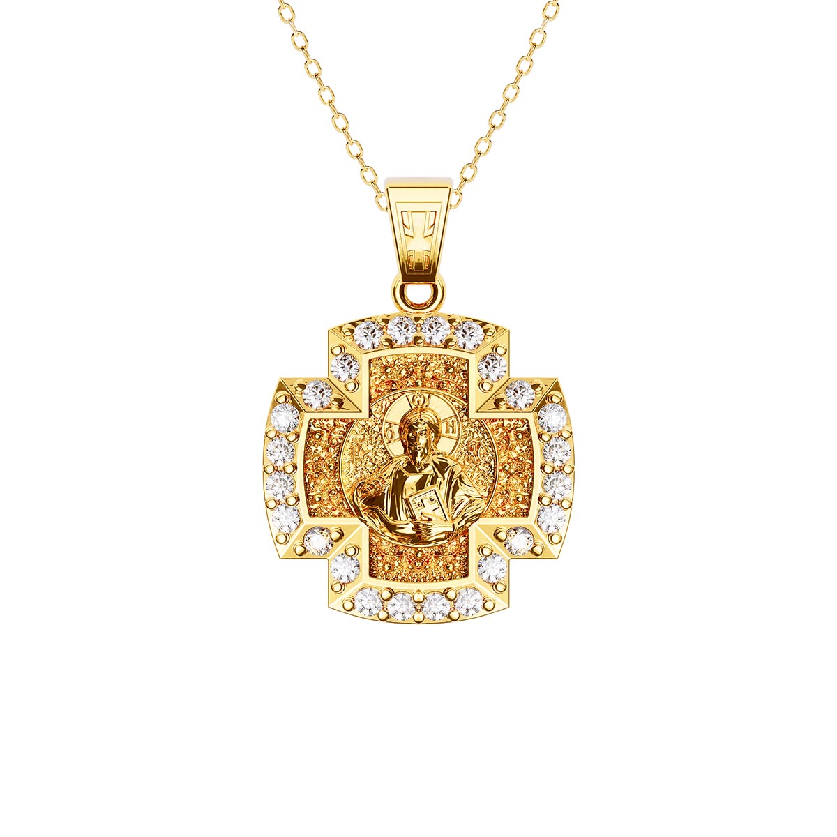 Virgin Mary & Jesus Two-Sided Pavé Cross Necklace