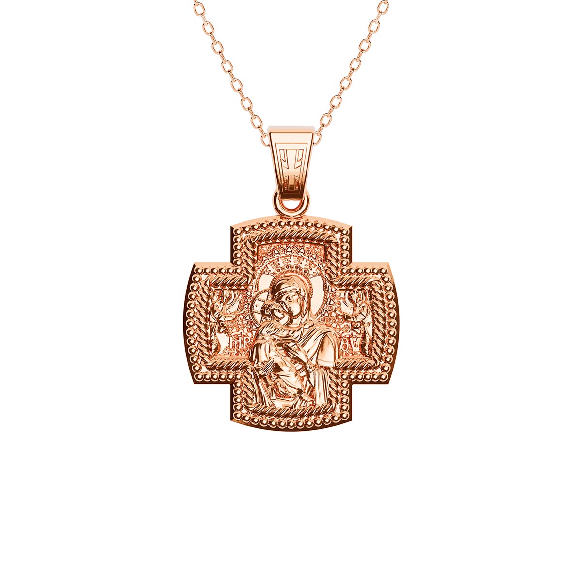 Virgin Mary & Jesus Two-Sided Sculpted Cross Necklace