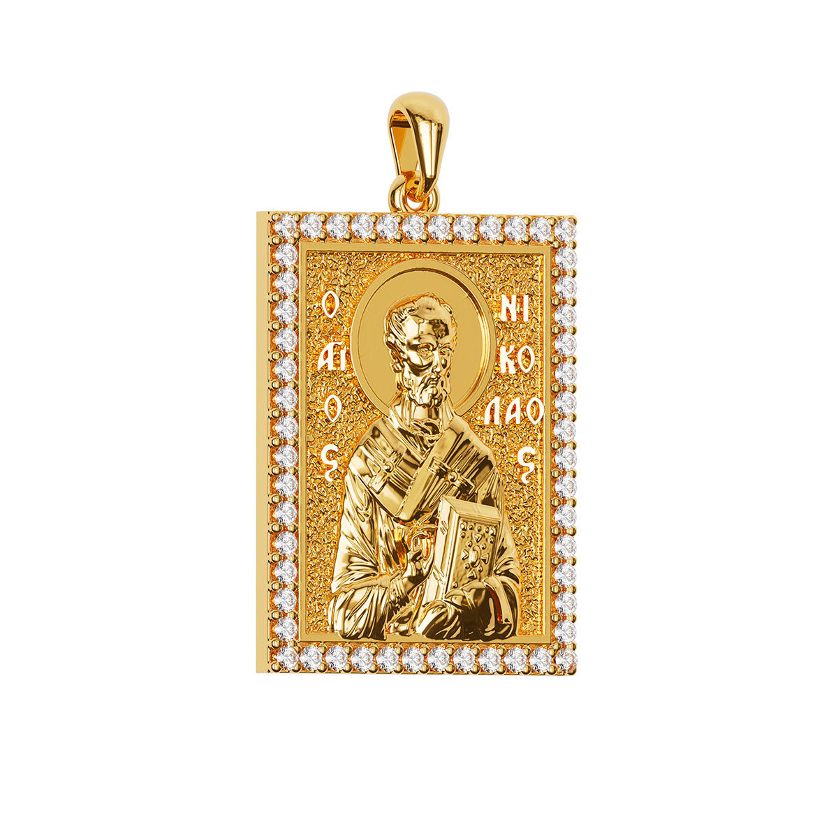 Saint Nicholas Sculpted Pavé Tag Medal